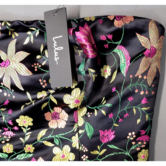 Lulus Dress Womens M Black Embroidered Floral Brocade Strapless Midi Formal New - Picture 12 of 16